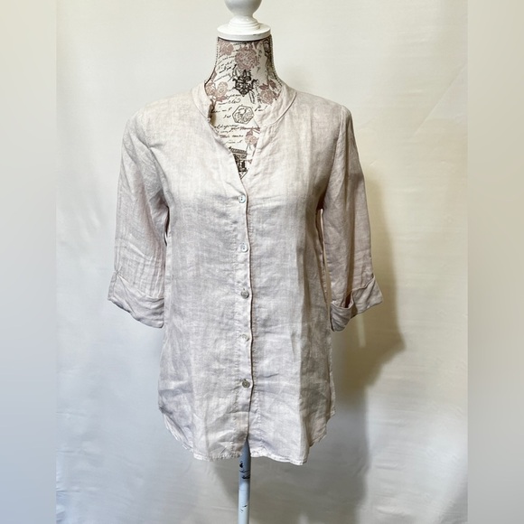 LUNGO L’ARNO Beige Linen long sleeve top size S. - Picture 8 of 13